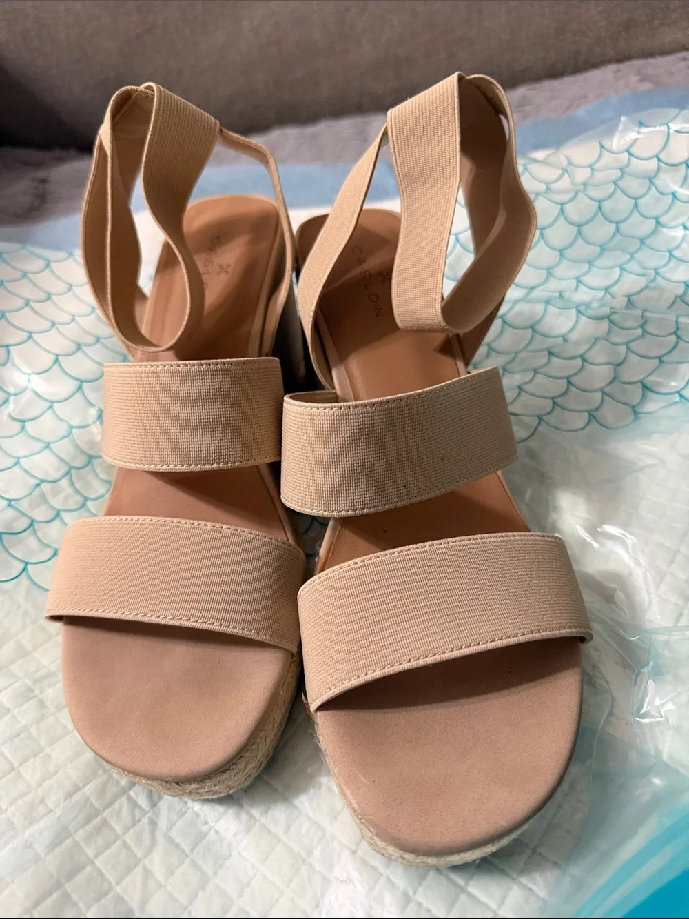 Caslon Beige Elastic Strap Wedge Sandals